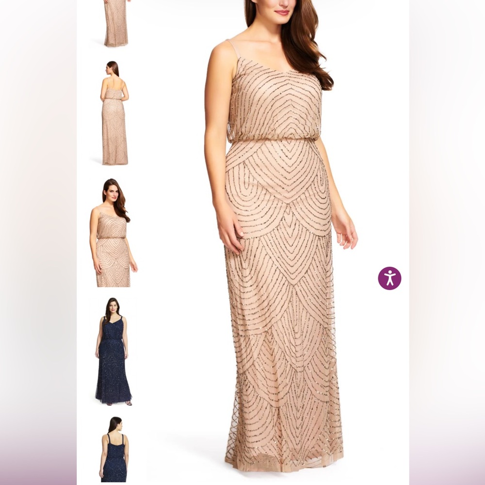 Adrianna Papell Dress Size 2 Pink Beaded Gown Prom Bridesmaid Art Deco Gatsby
